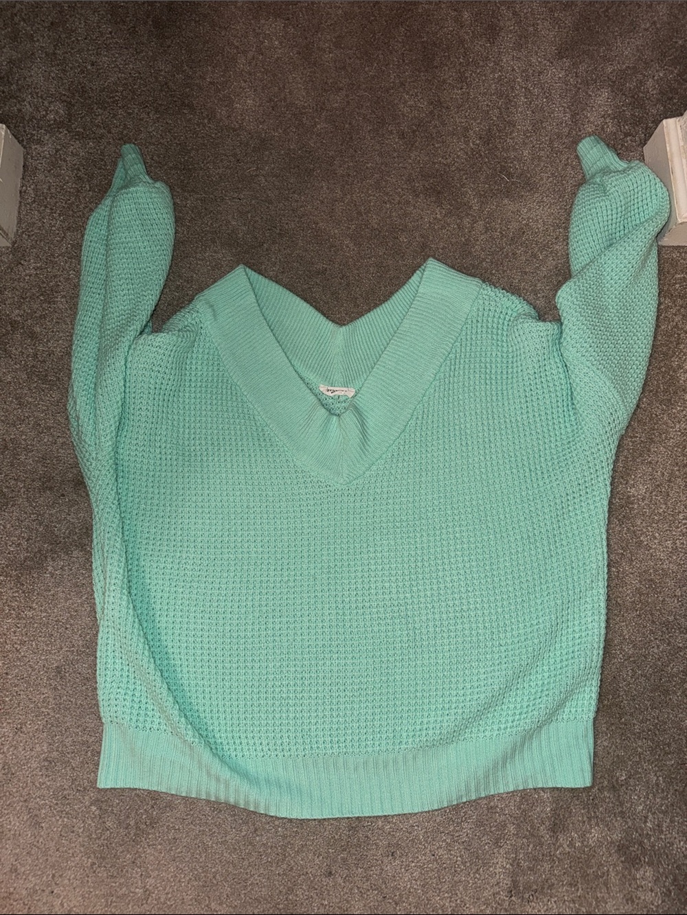 V-Neck Knit Sweater in Mint Green